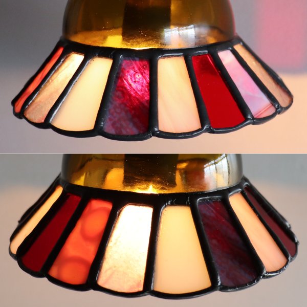 【レッド&ピンク】ステンドグラスミニペンダントライト花型｜吊下げ照明・天井照明