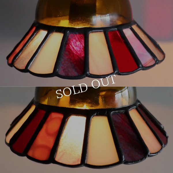 【レッド&ピンク】ステンドグラスミニペンダントライト花型｜吊下げ照明・天井照明