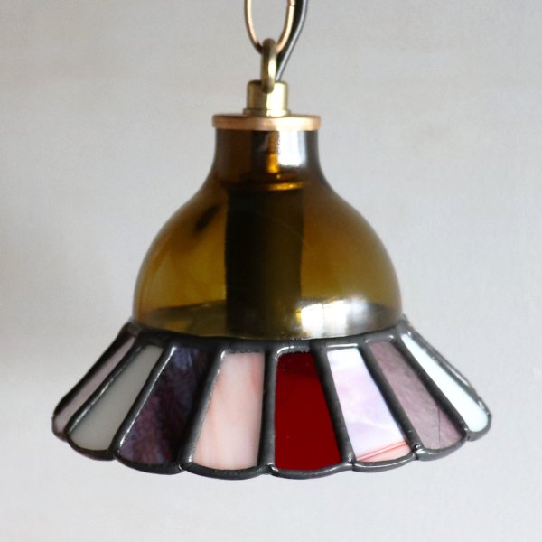 【レッド&ピンク】ステンドグラスミニペンダントライト花型｜吊下げ照明・天井照明
