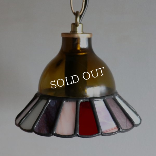 【レッド&ピンク】ステンドグラスミニペンダントライト花型｜吊下げ照明・天井照明