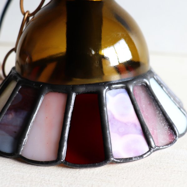 【レッド&ピンク】ステンドグラスミニペンダントライト花型｜吊下げ照明・天井照明