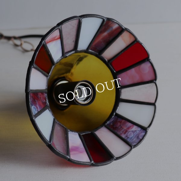 【レッド&ピンク】ステンドグラスミニペンダントライト花型｜吊下げ照明・天井照明