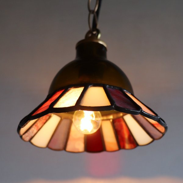 【レッド&ピンク】ステンドグラスミニペンダントライト花型｜吊下げ照明・天井照明