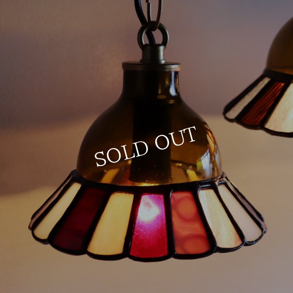 【レッド&ピンク】ステンドグラスミニペンダントライト花型｜吊下げ照明・天井照明