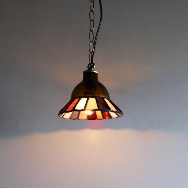 【レッド&ピンク】ステンドグラスミニペンダントライト花型｜吊下げ照明・天井照明