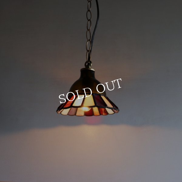 【レッド&ピンク】ステンドグラスミニペンダントライト花型｜吊下げ照明・天井照明