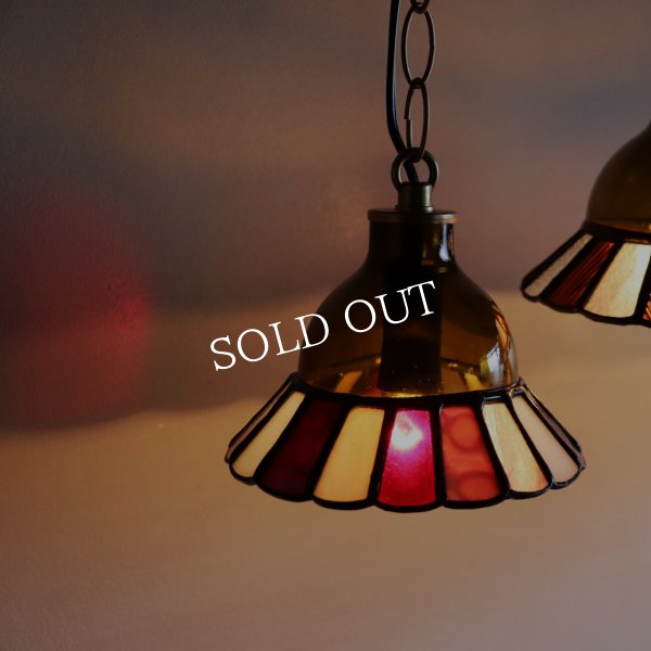 【レッド&ピンク】ステンドグラスミニペンダントライト花型｜吊下げ照明・天井照明