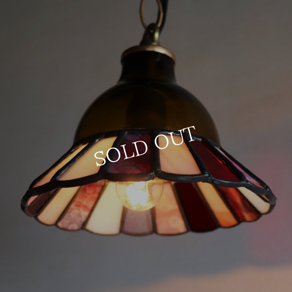 【レッド&ピンク】ステンドグラスミニペンダントライト花型｜吊下げ照明・天井照明