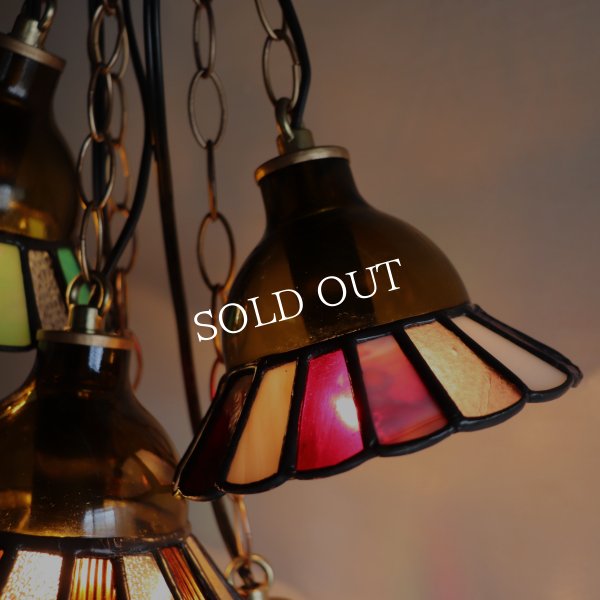 【レッド&ピンク】ステンドグラスミニペンダントライト花型｜吊下げ照明・天井照明