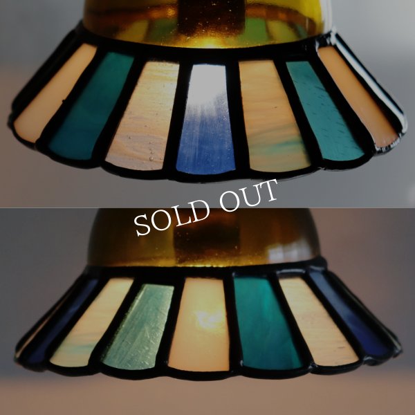 【ブルー】ステンドグラスミニペンダントライト花型｜吊下げ照明・天井照明