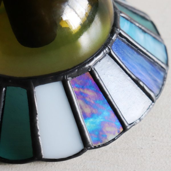 【ブルー】ステンドグラスミニペンダントライト花型｜吊下げ照明・天井照明