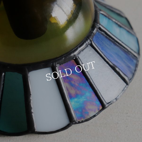 【ブルー】ステンドグラスミニペンダントライト花型｜吊下げ照明・天井照明