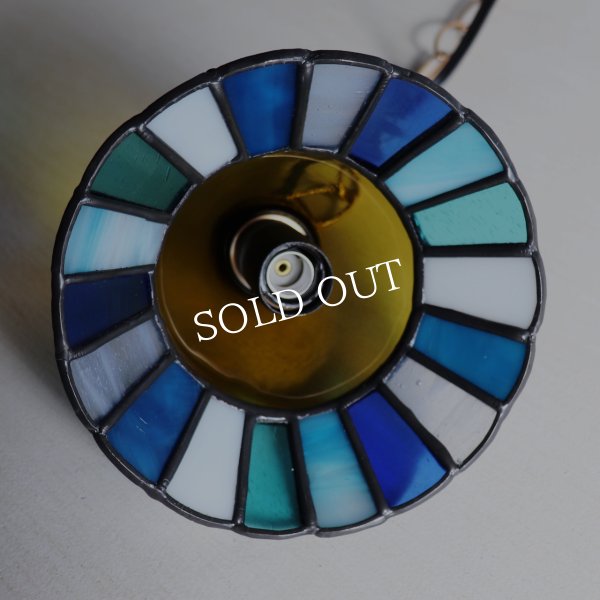 【ブルー】ステンドグラスミニペンダントライト花型｜吊下げ照明・天井照明