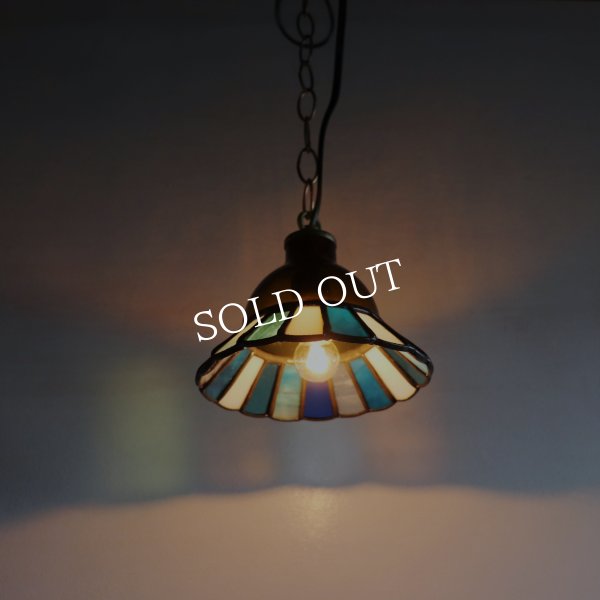 【ブルー】ステンドグラスミニペンダントライト花型｜吊下げ照明・天井照明