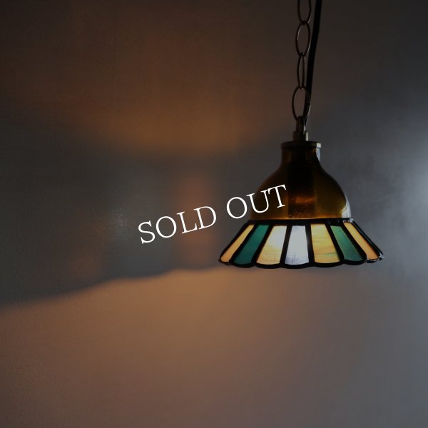 【ブルー】ステンドグラスミニペンダントライト花型｜吊下げ照明・天井照明