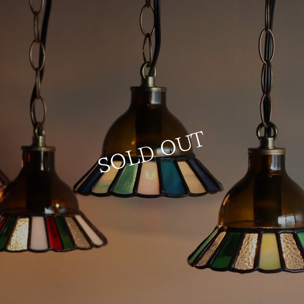 【ブルー】ステンドグラスミニペンダントライト花型｜吊下げ照明・天井照明