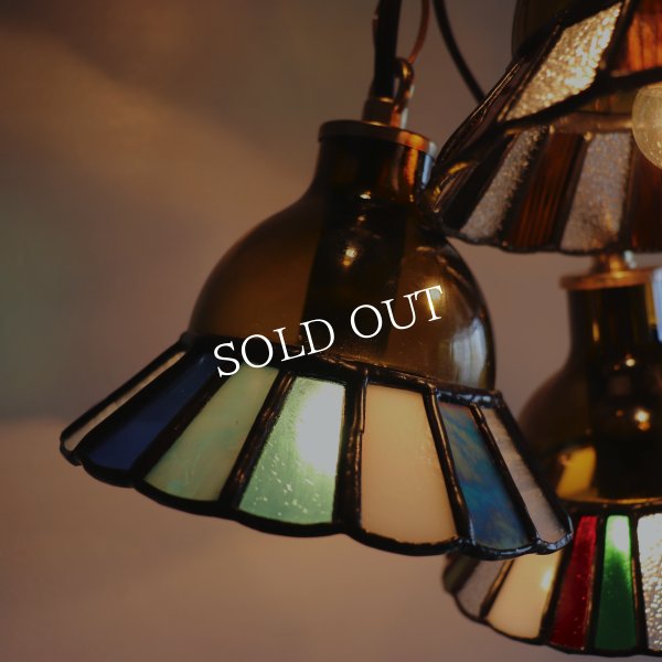 【ブルー】ステンドグラスミニペンダントライト花型｜吊下げ照明・天井照明