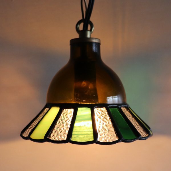 【グリーン】ステンドグラスミニペンダントライト花型｜吊下げ照明・天井照明