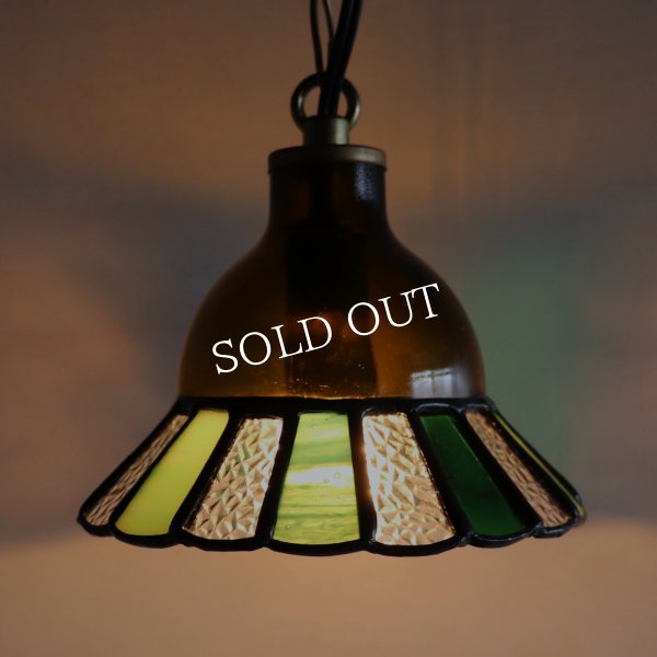 【グリーン】ステンドグラスミニペンダントライト花型｜吊下げ照明・天井照明