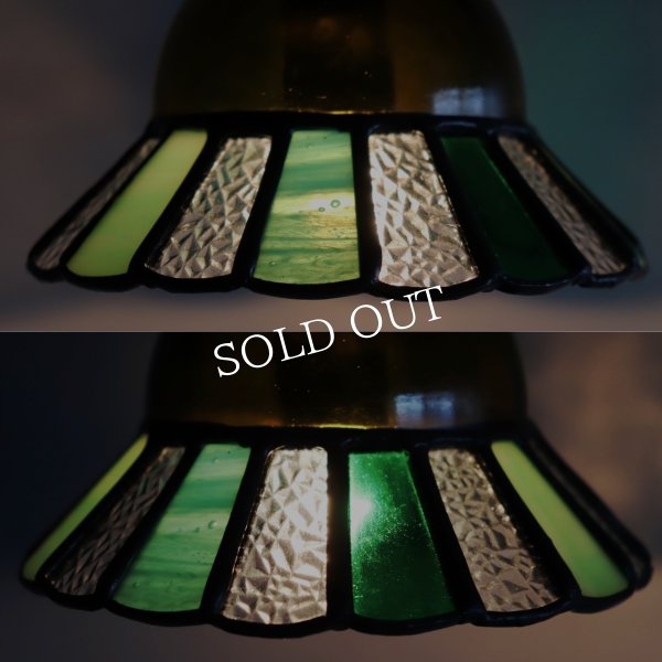 【グリーン】ステンドグラスミニペンダントライト花型｜吊下げ照明・天井照明