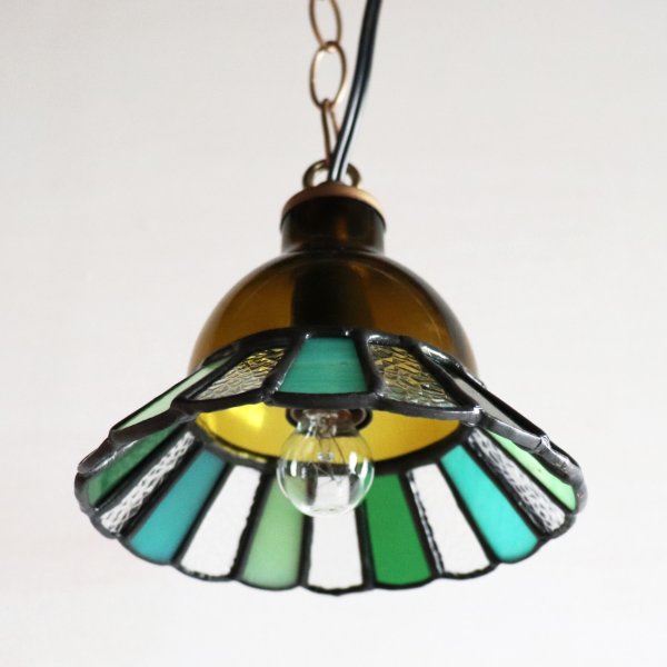 【グリーン】ステンドグラスミニペンダントライト花型｜吊下げ照明・天井照明