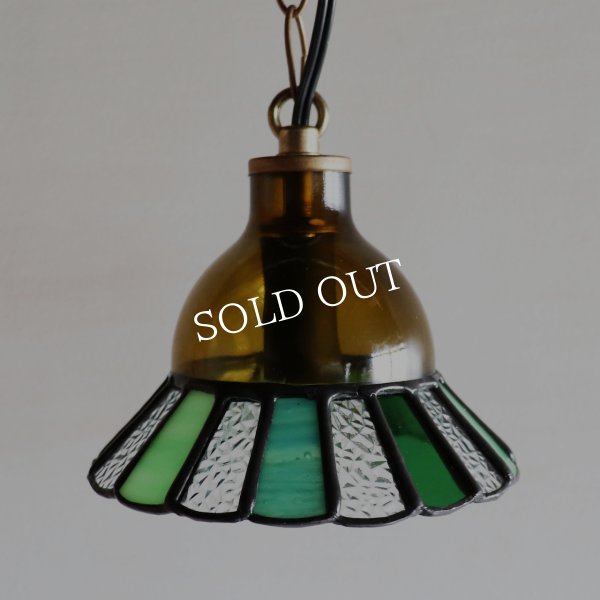 【グリーン】ステンドグラスミニペンダントライト花型｜吊下げ照明・天井照明