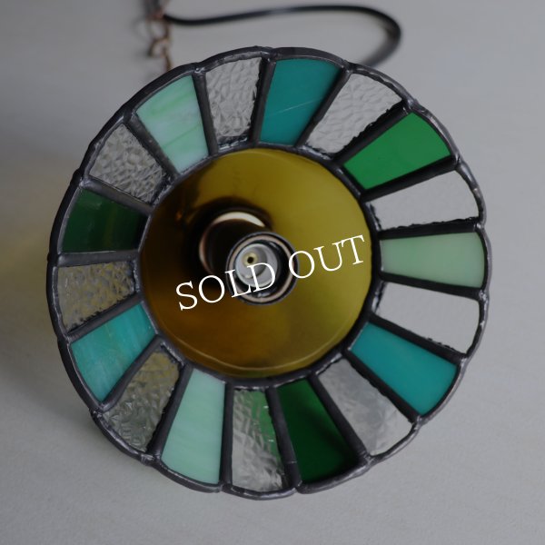 【グリーン】ステンドグラスミニペンダントライト花型｜吊下げ照明・天井照明