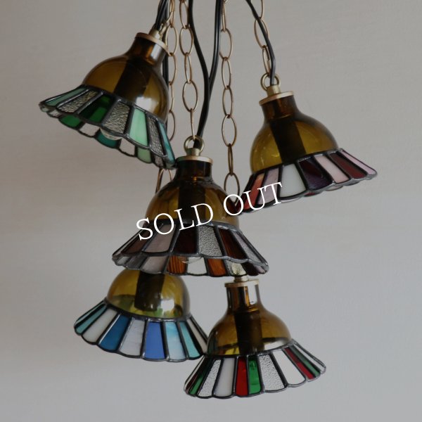 【グリーン】ステンドグラスミニペンダントライト花型｜吊下げ照明・天井照明