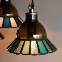 画像1: 【グリーン】ステンドグラスミニペンダントライト花型｜吊下げ照明・天井照明
