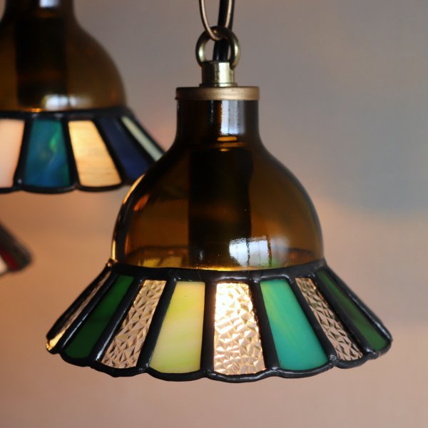 【グリーン】ステンドグラスミニペンダントライト花型｜吊下げ照明・天井照明