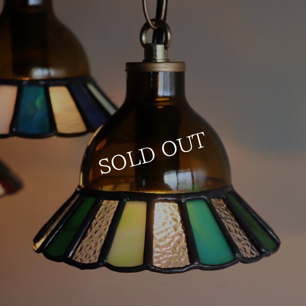 【グリーン】ステンドグラスミニペンダントライト花型｜吊下げ照明・天井照明