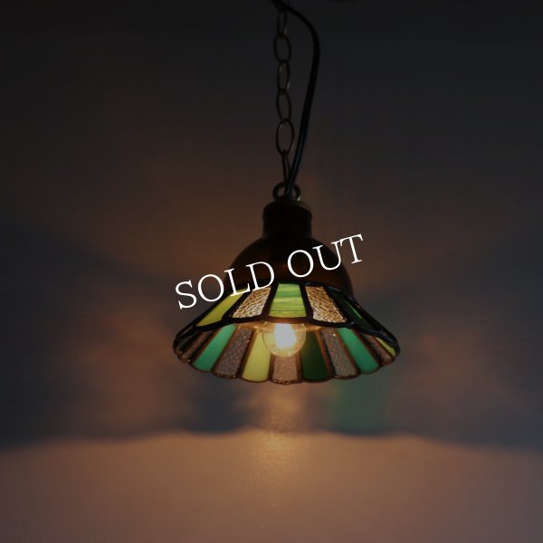 【グリーン】ステンドグラスミニペンダントライト花型｜吊下げ照明・天井照明