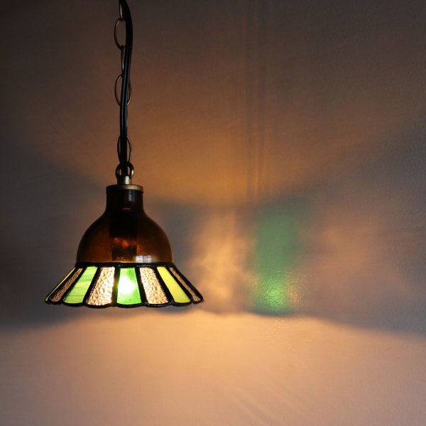 【グリーン】ステンドグラスミニペンダントライト花型｜吊下げ照明・天井照明