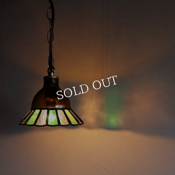 【グリーン】ステンドグラスミニペンダントライト花型｜吊下げ照明・天井照明