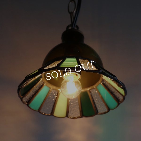 【グリーン】ステンドグラスミニペンダントライト花型｜吊下げ照明・天井照明