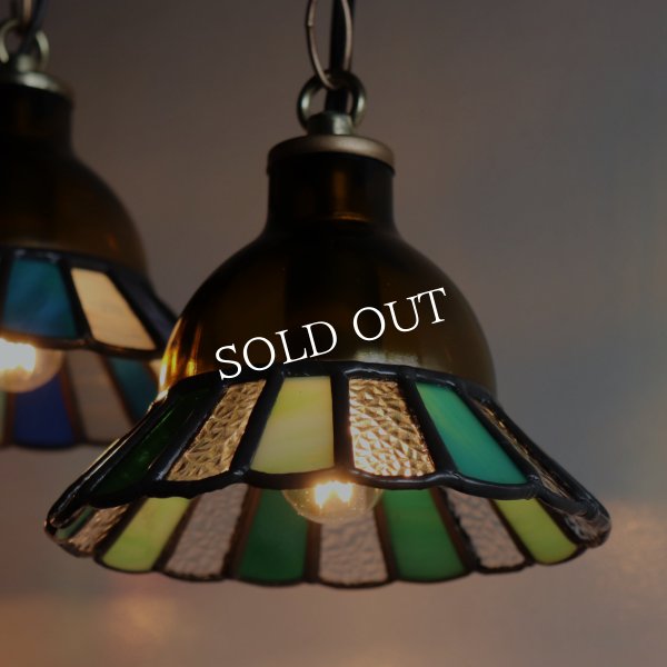 【グリーン】ステンドグラスミニペンダントライト花型｜吊下げ照明・天井照明