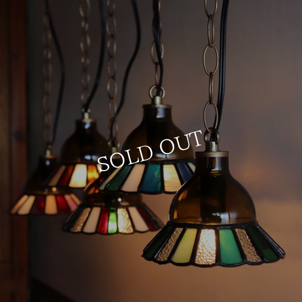 【グリーン】ステンドグラスミニペンダントライト花型｜吊下げ照明・天井照明