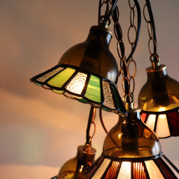 【グリーン】ステンドグラスミニペンダントライト花型｜吊下げ照明・天井照明