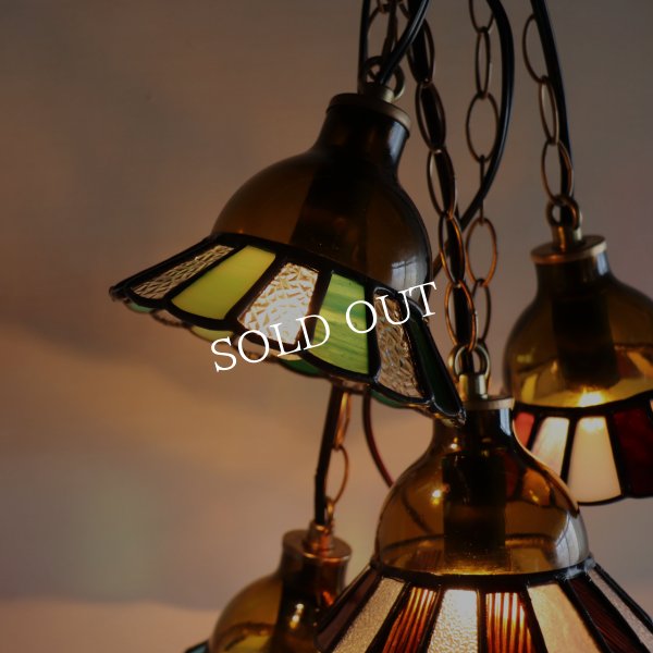 【グリーン】ステンドグラスミニペンダントライト花型｜吊下げ照明・天井照明