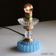 USAヴィンテージホブネイルガラスのミニテーブルライト卓上照明・水色硝子｜カフェランプ