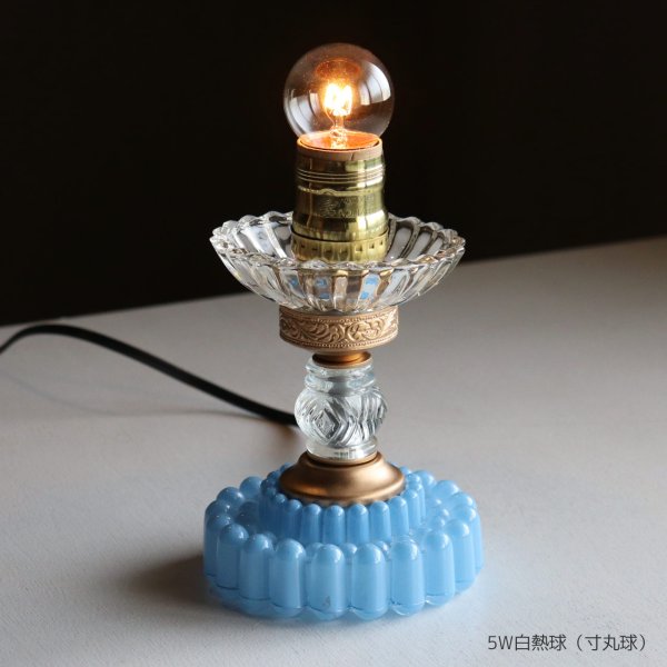 USAヴィンテージホブネイルガラスのミニテーブルライト卓上照明・水色硝子｜カフェランプ