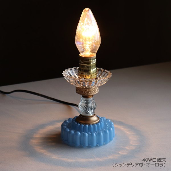 USAヴィンテージホブネイルガラスのミニテーブルライト卓上照明・水色硝子｜カフェランプ