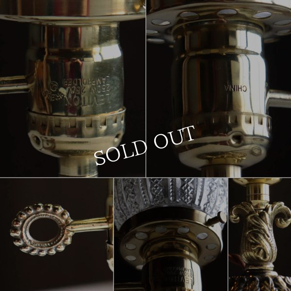 USAヴィンテージアラベスク柄ガラスシェード付きカフェランプ｜ヴィクトリアン卓上照明ミニテーブルライト