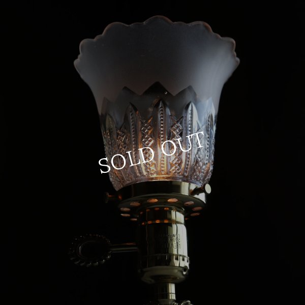 USAヴィンテージアラベスク柄ガラスシェード付きカフェランプ｜ヴィクトリアン卓上照明ミニテーブルライト