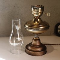 画像3: USAヴィンテージオイルランプスタイルテーブルライト卓上照明|アンティークゴールド・ガラスチムニーハリケーン