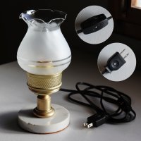 画像2: USAヴィンテージフリルトップフロストガラスチムニーのカフェランプテーブルライト卓上照明