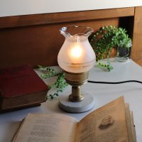 画像1: USAヴィンテージフリルトップフロストガラスチムニーのカフェランプテーブルライト卓上照明