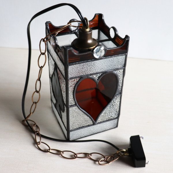 ヴィンテージガラス製ステンドグラスペンダントライト・トランプ柄｜天井吊下げ照明ハート・ダイヤ・スペード・クラブ