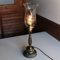 画像1: USAヴィンテージハリケーンランプ卓上照明・テーブルライト葡萄柄エッチンググラス|アンティーク