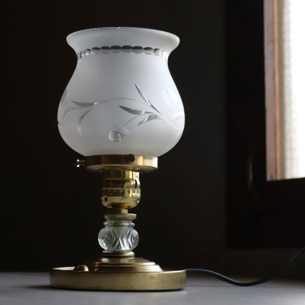 すずらんモチーフ ヴィンテージガラス テーブルランプ｜アンティーク調卓上照明